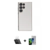 MARSİLYAN™- Galaxy S23 Ultra Kılıf Yankı Serisi - Siyah Durable Full Glue Curved Cam + Kamera Lens Koruma Cam - SF