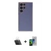 MARSİLYAN™- Galaxy S23 Ultra Kılıf Yankı Serisi - Siyah Durable Full Glue Curved Cam + Kamera Lens Koruma Cam - SF