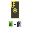 MARSİLYAN™- Galaxy S23 Ultra Kılıf Yörünge Çizgi - Siyah Durable Full Glue Curved Hayalet Cam + Raze Metal Kamera Lens - SH
