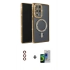 MARSİLYAN™- Galaxy S23 Ultra Kılıf Zirve Doku Prime - Siyah Durable Full Glue Curved Cam + Metal Kamera Lens - KI