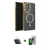 MARSİLYAN™- Galaxy S23 Ultra Kılıf Zirve Doku Prime - Siyah Durable Full Glue Curved Cam + Şeffaf Kamera Lens Koruma Cam