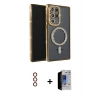MARSİLYAN™- Galaxy S23 Ultra Kılıf Zirve Doku Prime - Siyah Durable Full Glue Curved Hayalet Cam + Metal Kamera Lens - KI