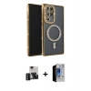 MARSİLYAN™- Galaxy S23 Ultra Kılıf Zirve Doku Prime - Siyah Durable Full Glue Curved Hayalet Cam + PVD Metal Kamera Lens - SH