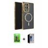 MARSİLYAN™- Galaxy S23 Ultra Kılıf Zirve Doku Prime - Siyah Durable Full Glue Curved Hayalet Cam + Raze Metal Kamera Lens - SH