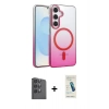 MARSİLYAN™- Galaxy S24 FE Kılıf Ahenk Doku Özel Seri - Şeffaf Pasifik Cam Ekran Koruyucu + Raze Metal Kamera Lens - SH