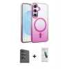 MARSİLYAN™- Galaxy S24 FE Kılıf Ahenk Doku Özel Seri - Şeffaf Pasifik Cam Ekran Koruyucu + Raze Metal Kamera Lens - SH