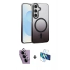 MARSİLYAN™- Galaxy S24 FE Kılıf Ahenk Doku Özel Seri - Siyah 3D Antistatik Cam Ekran Koruyucu + Raze Metal Kamera Lens - MR