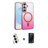 MARSİLYAN™- Galaxy S24 FE Kılıf Ahenk Doku Özel Seri - Siyah 3D Antistatik Hayalet Cam Ekran Koruyucu + Raze Metal Kamera Lens - SI