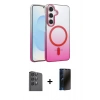 MARSİLYAN™- Galaxy S24 FE Kılıf Ahenk Doku Özel Seri - Siyah 3D Antistatik Hayalet Cam Ekran Koruyucu + Raze Metal Kamera Lens - SH