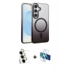 MARSİLYAN™- Galaxy S24 FE Kılıf Ahenk Doku Özel Seri - Siyah 3D Antistatik Seramik Nano Ekran Koruyucu + Raze Metal Kamera Lens - SI