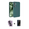 MARSİLYAN™- Galaxy S24 FE Kılıf Ahenk Serisi - Siyah 3D Antistatik Hayalet Cam Ekran Koruyucu + Raze Metal Kamera Lens - MR