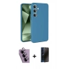 MARSİLYAN™- Galaxy S24 FE Kılıf Ahenk Serisi - Siyah 3D Antistatik Hayalet Cam Ekran Koruyucu + Raze Metal Kamera Lens - MR