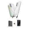 MARSİLYAN™- Galaxy S24 FE Kılıf Atlas Doku Koleksiyonu - Siyah 3D Antistatik Hayalet Cam Ekran Koruyucu + Raze Metal Kamera Lens - SH