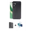MARSİLYAN™- Galaxy S24 FE Kılıf Doruk Klasik Özel Seri - Siyah 3D Antistatik Seramik Nano Ekran Koruyucu + Raze Metal Kamera Lens - SH