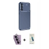 MARSİLYAN™- Galaxy S24 FE Kılıf Eksen Form Prime - Şeffaf Pasifik Cam Ekran Koruyucu + Raze Metal Kamera Lens - MR