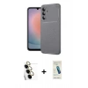 MARSİLYAN™- Galaxy S24 FE Kılıf Eksen Form Prime - Şeffaf Pasifik Cam Ekran Koruyucu + Raze Metal Kamera Lens - SI