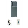 MARSİLYAN™- Galaxy S24 FE Kılıf Eksen Form Prime - Şeffaf Pasifik Cam Ekran Koruyucu + Raze Metal Kamera Lens - SI