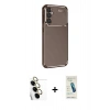 MARSİLYAN™- Galaxy S24 FE Kılıf Eksen Form Prime - Şeffaf Pasifik Cam Ekran Koruyucu + Raze Metal Kamera Lens - SI