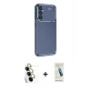 MARSİLYAN™- Galaxy S24 FE Kılıf Eksen Form Prime - Şeffaf Pasifik Cam Ekran Koruyucu + Raze Metal Kamera Lens - SI