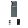 MARSİLYAN™- Galaxy S24 FE Kılıf Eksen Form Prime - Siyah 3D Antistatik Hayalet Cam Ekran Koruyucu + Raze Metal Kamera Lens - GI