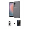 MARSİLYAN™- Galaxy S24 FE Kılıf Eksen Form Prime - Siyah 3D Antistatik Hayalet Cam Ekran Koruyucu + Raze Metal Kamera Lens - GI
