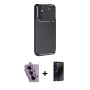 MARSİLYAN™- Galaxy S24 FE Kılıf Eksen Form Prime - Siyah 3D Antistatik Hayalet Cam Ekran Koruyucu + Raze Metal Kamera Lens - MR