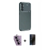MARSİLYAN™- Galaxy S24 FE Kılıf Eksen Form Prime - Siyah 3D Antistatik Hayalet Cam Ekran Koruyucu + Raze Metal Kamera Lens - MR