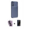 MARSİLYAN™- Galaxy S24 FE Kılıf Eksen Form Prime - Siyah 3D Antistatik Hayalet Cam Ekran Koruyucu + Raze Metal Kamera Lens - MR