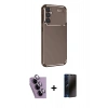 MARSİLYAN™- Galaxy S24 FE Kılıf Eksen Form Prime - Siyah 3D Antistatik Hayalet Cam Ekran Koruyucu + Raze Metal Kamera Lens - MR