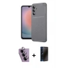 MARSİLYAN™- Galaxy S24 FE Kılıf Eksen Form Prime - Siyah 3D Antistatik Hayalet Cam Ekran Koruyucu + Raze Metal Kamera Lens - MR