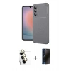 MARSİLYAN™- Galaxy S24 FE Kılıf Eksen Form Prime - Siyah 3D Antistatik Hayalet Cam Ekran Koruyucu + Raze Metal Kamera Lens - SI