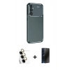 MARSİLYAN™- Galaxy S24 FE Kılıf Eksen Form Prime - Siyah 3D Antistatik Hayalet Cam Ekran Koruyucu + Raze Metal Kamera Lens - SI