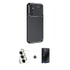 MARSİLYAN™- Galaxy S24 FE Kılıf Eksen Form Prime - Siyah 3D Antistatik Hayalet Cam Ekran Koruyucu + Raze Metal Kamera Lens - SI
