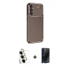 MARSİLYAN™- Galaxy S24 FE Kılıf Eksen Form Prime - Siyah 3D Antistatik Hayalet Cam Ekran Koruyucu + Raze Metal Kamera Lens - SI