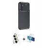 MARSİLYAN™- Galaxy S24 FE Kılıf Eksen Form Prime - Siyah 3D Antistatik Seramik Nano Ekran Koruyucu + Sarı Raze Metal Kamera Lens