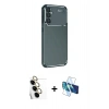 MARSİLYAN™- Galaxy S24 FE Kılıf Eksen Form Prime - Siyah 3D Antistatik Seramik Nano Ekran Koruyucu + Sarı Raze Metal Kamera Lens