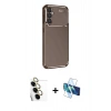 MARSİLYAN™- Galaxy S24 FE Kılıf Eksen Form Prime - Siyah 3D Antistatik Seramik Nano Ekran Koruyucu + Sarı Raze Metal Kamera Lens