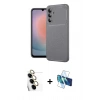 MARSİLYAN™- Galaxy S24 FE Kılıf Eksen Form Prime - Siyah 3D Antistatik Seramik Nano Ekran Koruyucu + Sarı Raze Metal Kamera Lens