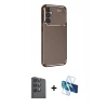 MARSİLYAN™- Galaxy S24 FE Kılıf Eksen Form Prime - Siyah 3D Antistatik Seramik Nano Ekran Koruyucu + Raze Metal Kamera Lens - SH