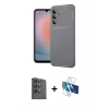 MARSİLYAN™- Galaxy S24 FE Kılıf Eksen Form Prime - Siyah 3D Antistatik Seramik Nano Ekran Koruyucu + Raze Metal Kamera Lens - SH