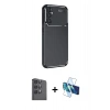 MARSİLYAN™- Galaxy S24 FE Kılıf Eksen Form Prime - Siyah 3D Antistatik Seramik Nano Ekran Koruyucu + Raze Metal Kamera Lens - SH