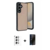 MARSİLYAN™- Galaxy S24 FE Kılıf Kıvılcım Işık Serisi - Siyah 3D Antistatik Hayalet Cam Ekran Koruyucu + Raze Metal Kamera Lens - GI