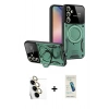 MARSİLYAN™- Galaxy S24 FE Kılıf Kıvılcım Modern Serisi - Şeffaf Pasifik Cam Ekran Koruyucu + Raze Metal Kamera Lens - SI