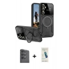 MARSİLYAN™- Galaxy S24 FE Kılıf Kıvılcım Modern Serisi - Şeffaf Pasifik Cam Ekran Koruyucu + Raze Metal Kamera Lens - SH
