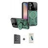 MARSİLYAN™- Galaxy S24 FE Kılıf Kıvılcım Modern Serisi - Şeffaf Pasifik Cam Ekran Koruyucu + Raze Metal Kamera Lens - SH