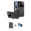 MARSİLYAN™- Galaxy S24 FE Kılıf Kıvılcım Modern Serisi - Siyah 3D Antistatik Cam Ekran Koruyucu + Siyah Raze Metal Kamera Lens