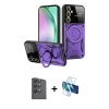 MARSİLYAN™- Galaxy S24 FE Kılıf Kıvılcım Modern Serisi - Siyah 3D Antistatik Cam Ekran Koruyucu + Siyah Raze Metal Kamera Lens