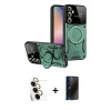 MARSİLYAN™- Galaxy S24 FE Kılıf Kıvılcım Modern Serisi - Siyah 3D Antistatik Hayalet Cam Ekran Koruyucu + Raze Metal Kamera Lens - SI