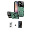 MARSİLYAN™- Galaxy S24 FE Kılıf Kıvılcım Modern Serisi - Siyah 3D Antistatik Hayalet Cam Ekran Koruyucu + Raze Metal Kamera Lens - GI
