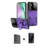 MARSİLYAN™- Galaxy S24 FE Kılıf Kıvılcım Modern Serisi - Siyah 3D Antistatik Hayalet Cam Ekran Koruyucu + Raze Metal Kamera Lens - SH